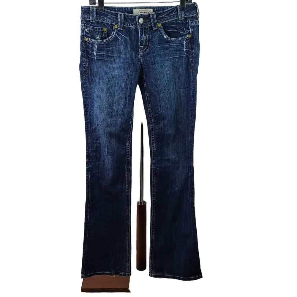 MEK Blue Capetown Denim Jeans USA Lightly Distressed Boot Mid Rise 29 x 36
